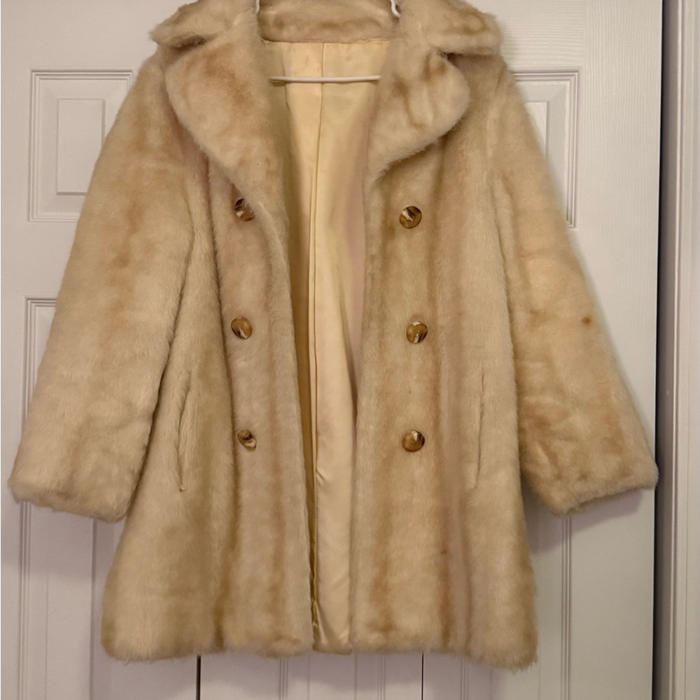Elegant Cream Faux Fur Coat
